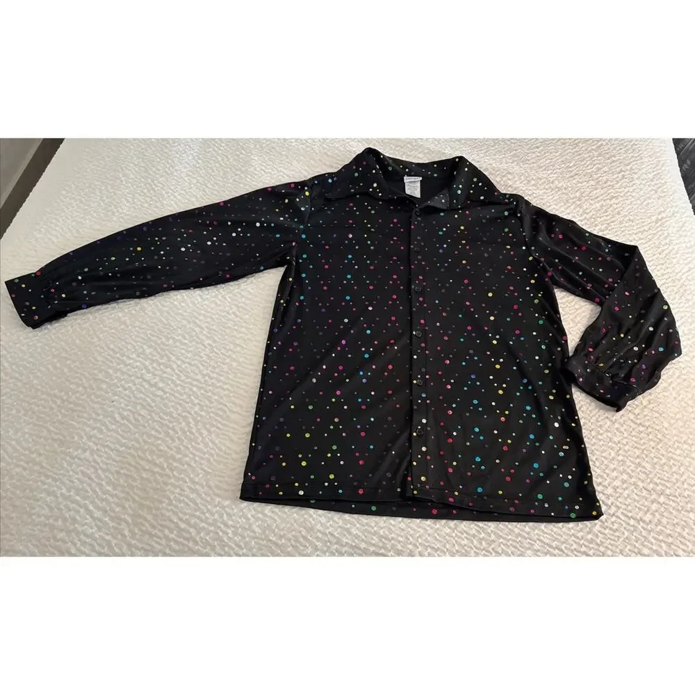 Dream Guy Ladies Halloween Costume Disco Shirt Black With Iridescent Polkadots ￼